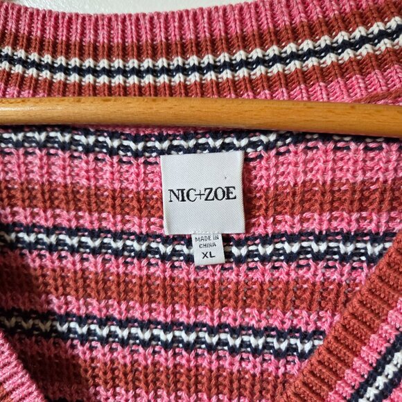 EUC LIKE NEW NIC + ZOE STRIPED V NECK COTTON BLEND SWEATER SIZE XL - Picture 11 of 15